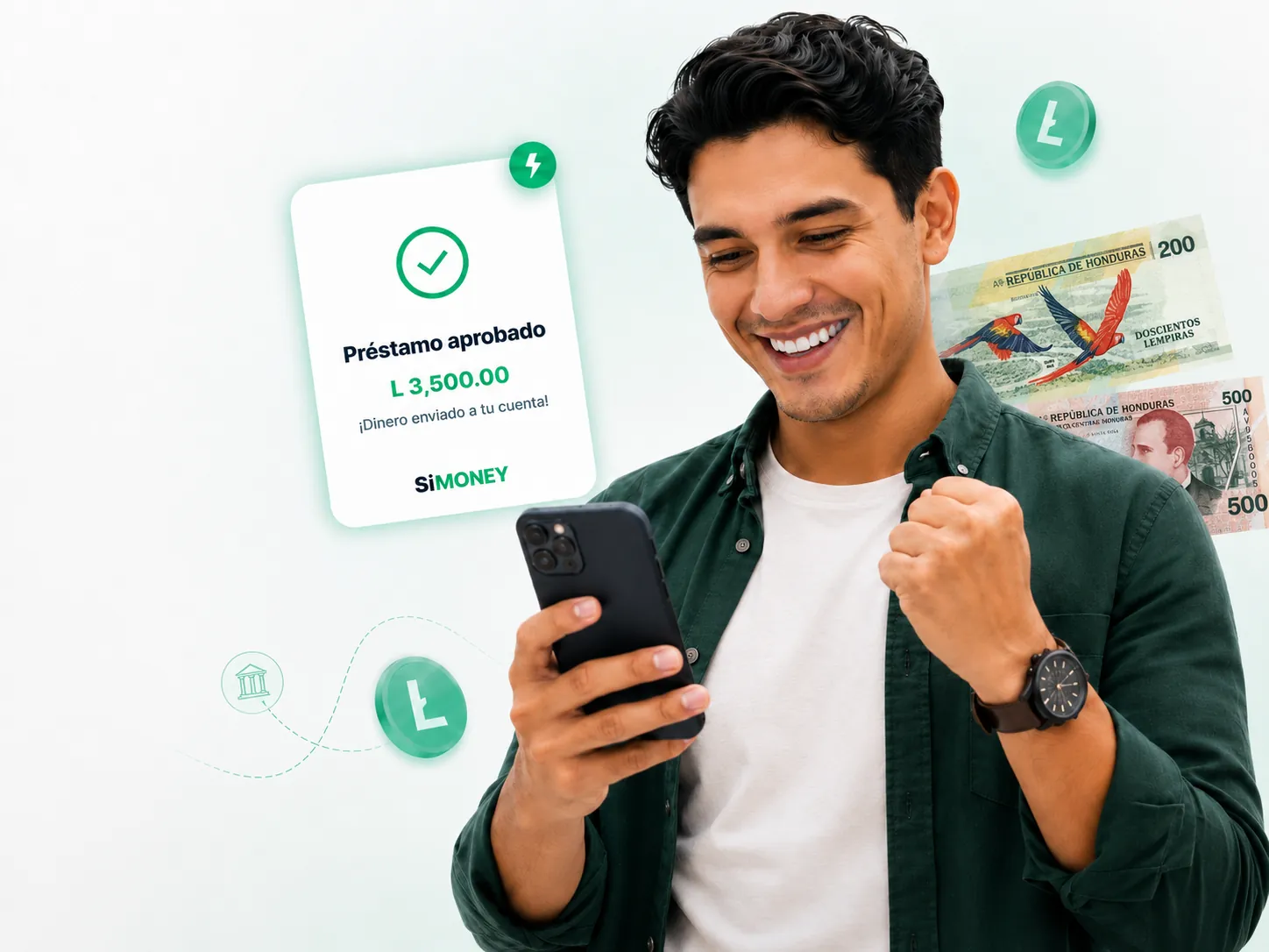 Cliente hondureño recibe la confirmación de su préstamo aprobado SiMoney por L 3,500 directo en su teléfono